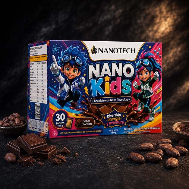 Nano Kids, suplemento alimenticio en polvo sabor chocolate